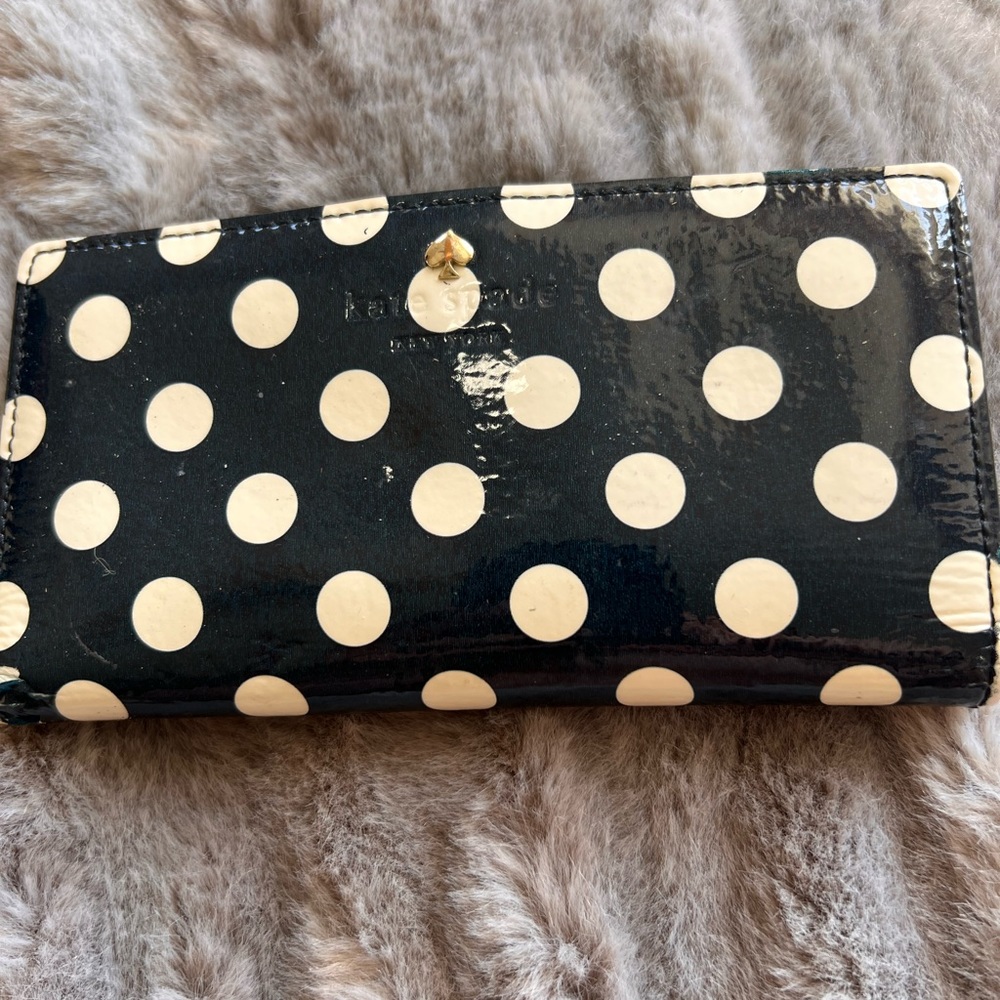 Kate Spade Cedar Street Lacey Black Ivory polka Dot Wallet